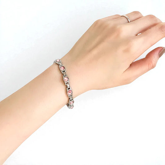 Bracelet Magnétique Élégance Femme – Argent & Cristaux Roses