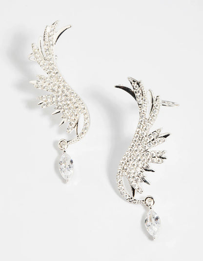 Paire de Boucles d’oreille aile en strass – Argent