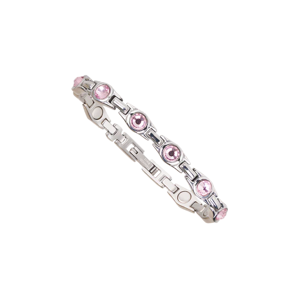 Bracelet Magnétique Élégance Femme – Argent & Cristaux Roses