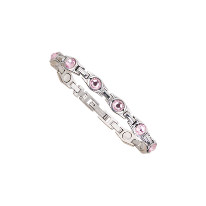 Bracelet Magnétique Élégance Femme – Argent & Cristaux Roses