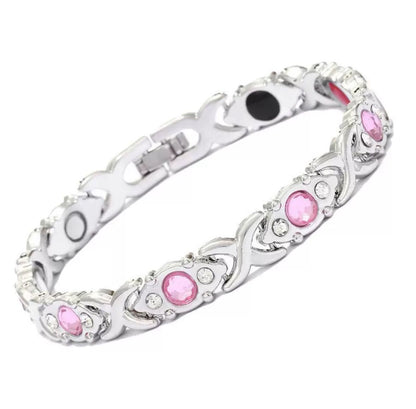 Bracelet Magnétique Élégance Femme – Argent & Cristaux Roses