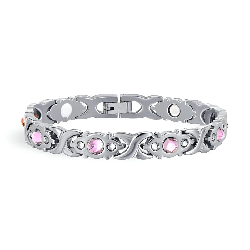 Bracelet Magnétique Élégance Femme – Argent & Cristaux Roses