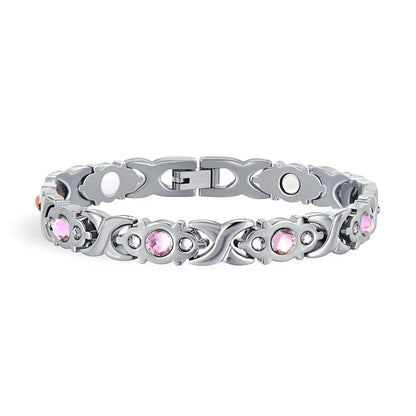 Bracelet Magnétique Élégance Femme – Argent & Cristaux Roses