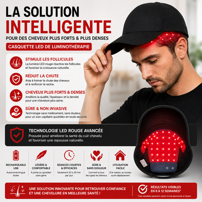 Casquette de Luminothérapie LED – Stimule la Repousse Naturelle des Cheveux