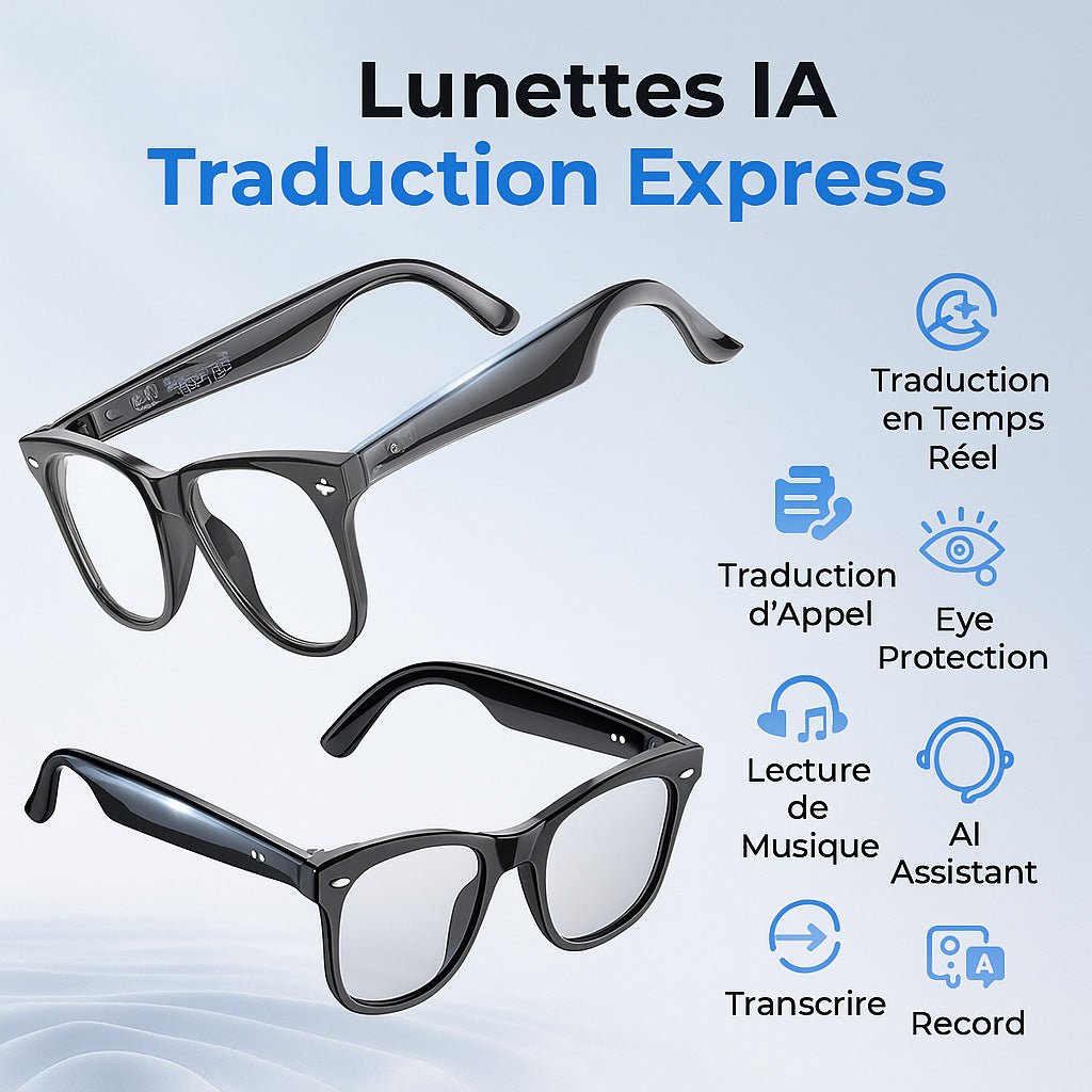 Lunettes Connectées Anti Lumière Bleue : Traduction+recorde+music - EFY STORE